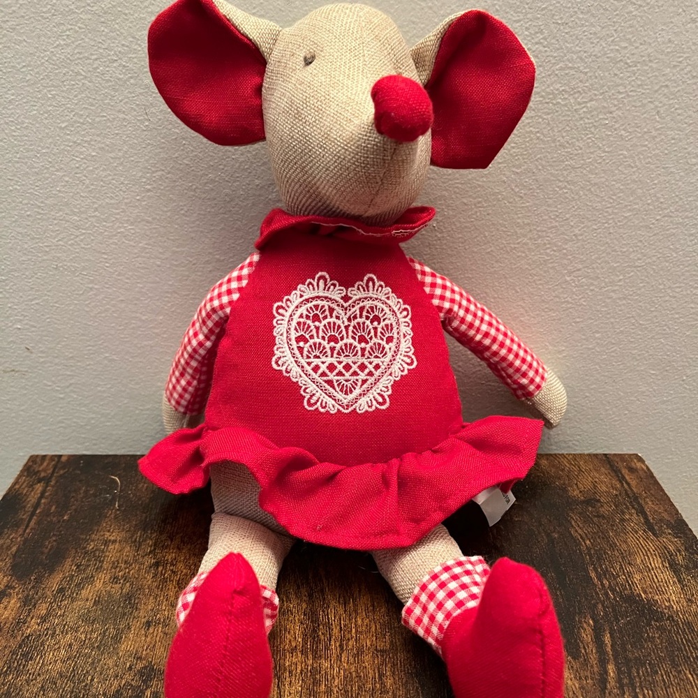 Burlap Bear Mouse Red Dress Gingham Check Heart Linen Plush Stuff Animal New